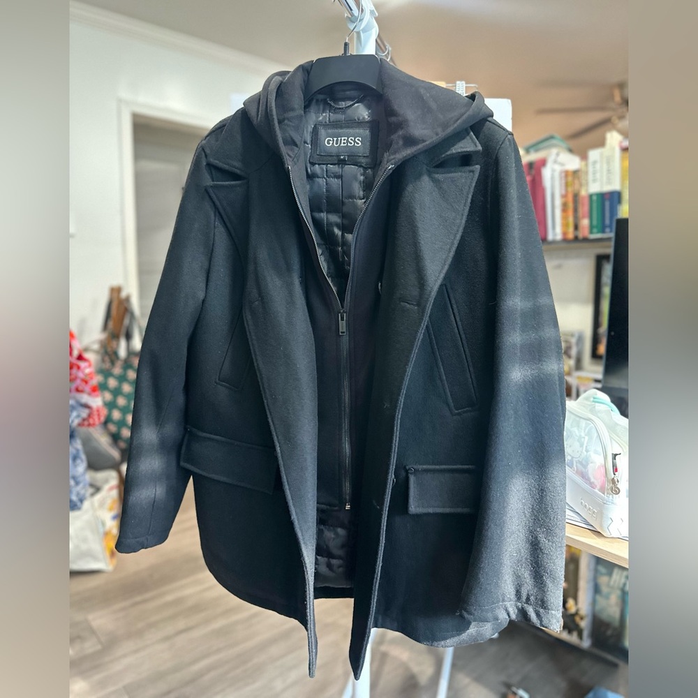 GUESS Men's Classic Black Pea Coat